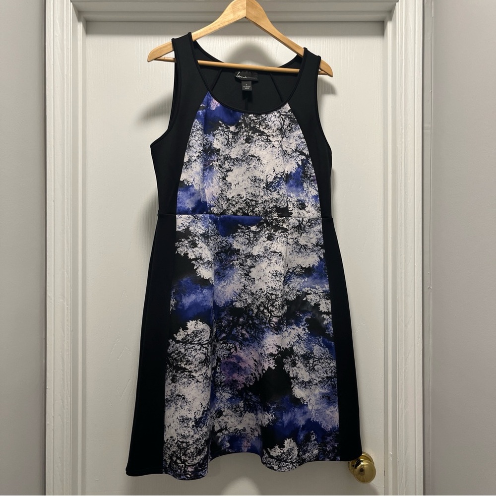 Lane Bryant Womens Dress Size 16 Black Scuba Purple White Print Sleeveless